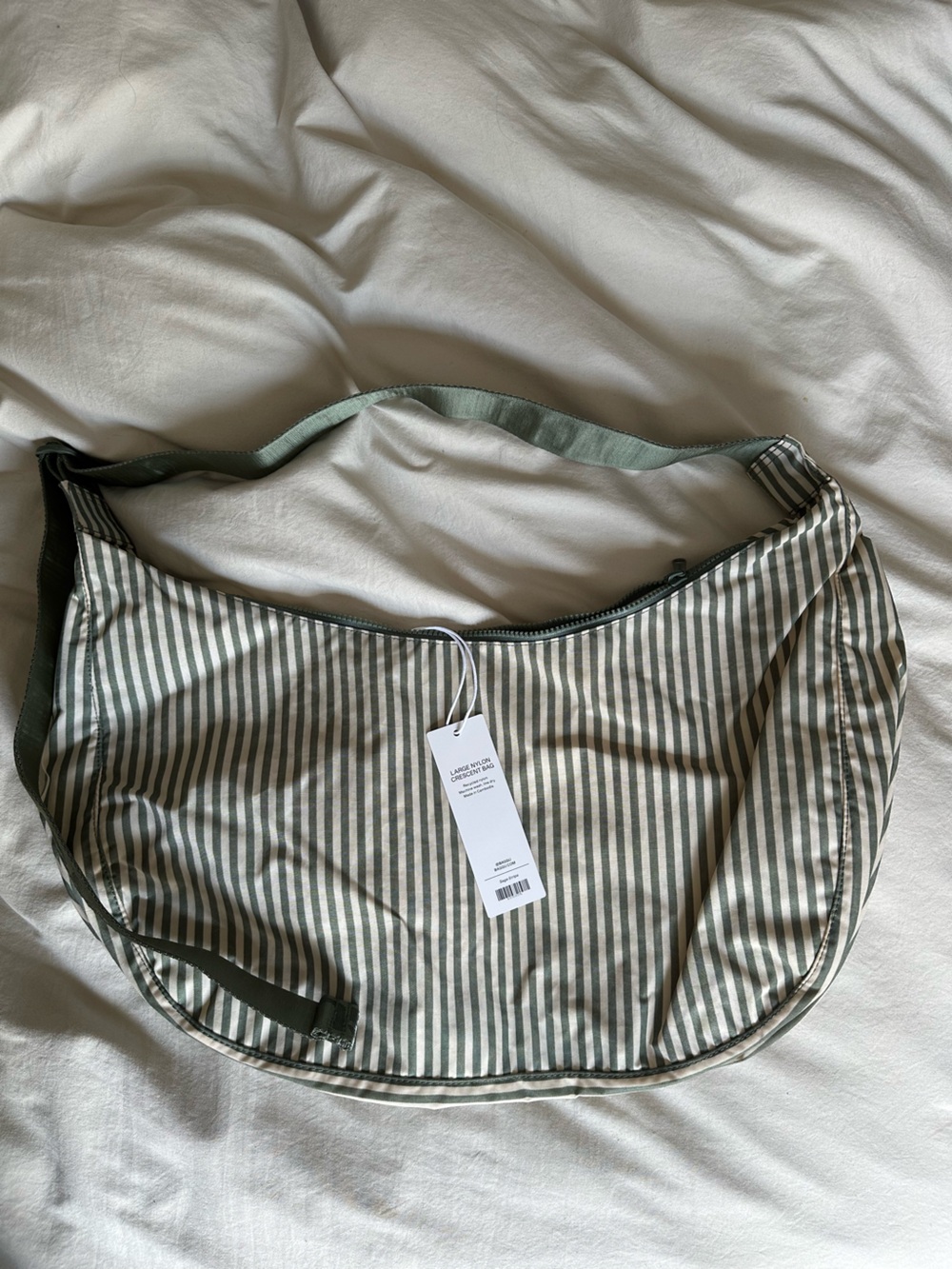 NWT BAGGU Large Crescent Bag Sage Stripe